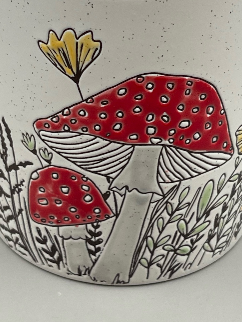 Spectrum Designz Speckled Ceramic Oversized Mug & Saucer Set w/ Red Mushroom Art - Picture 10 of 10